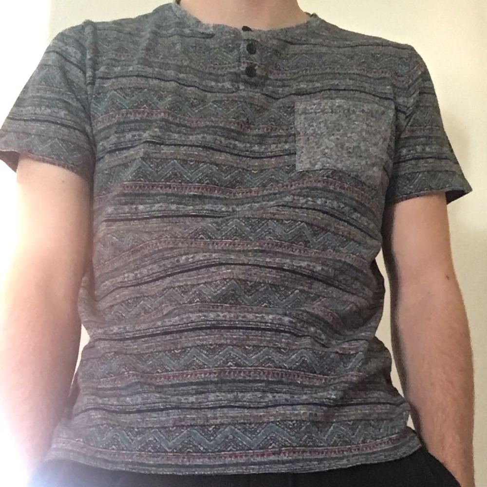 Button up no collar tribal pattern T-shirt